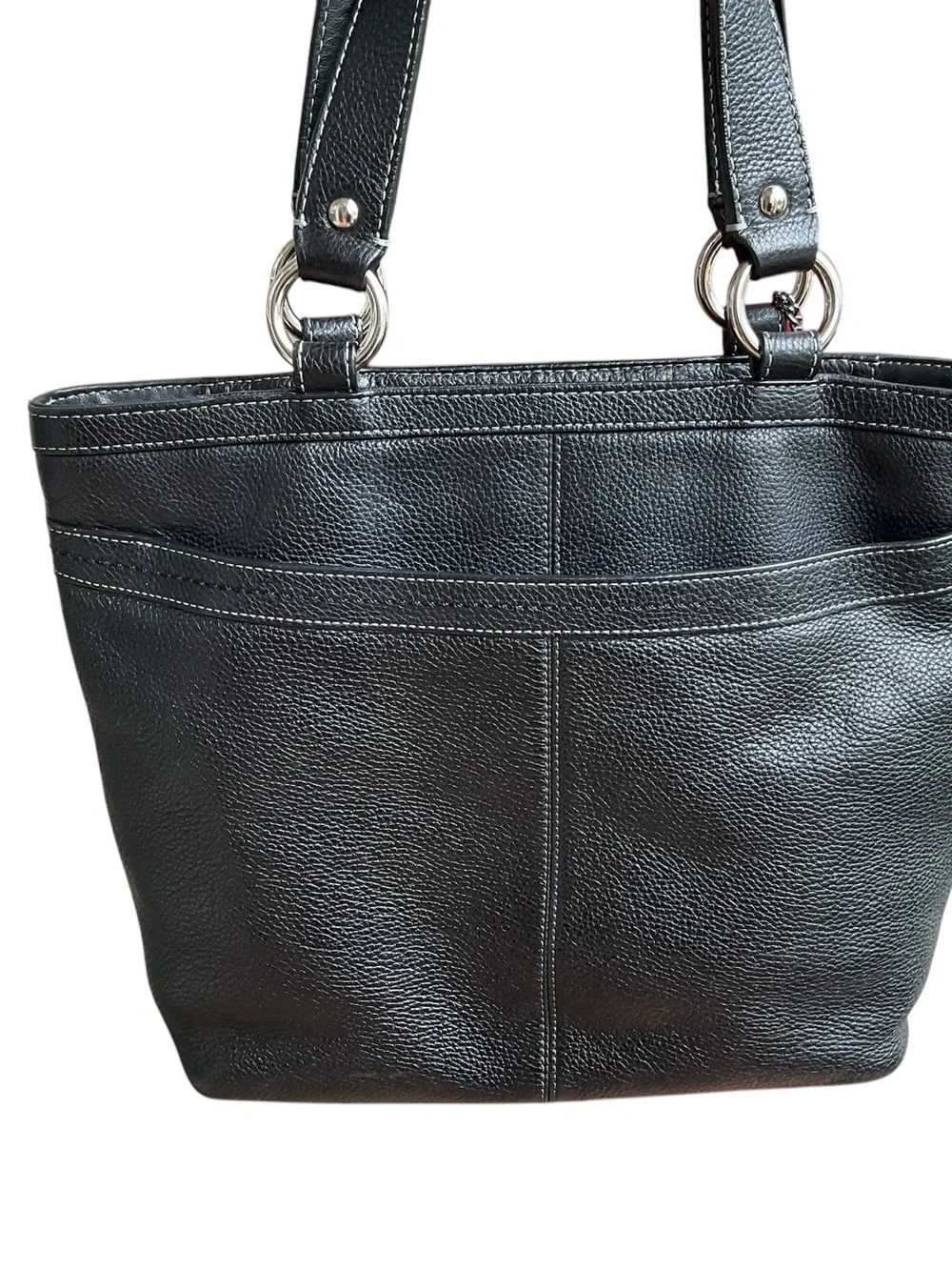 COACH Black Pebble Leather Shoulder Bag with Silver Hardware